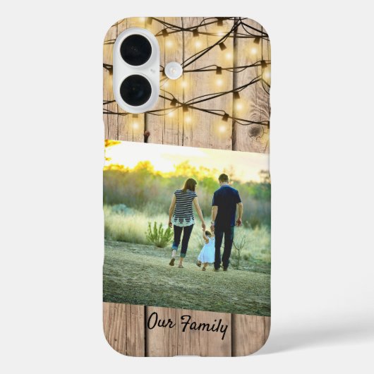 Rustic Wood Trendy Family Fotoverlichting Aangepas Case-Mate iPhone Case (Achterkant)