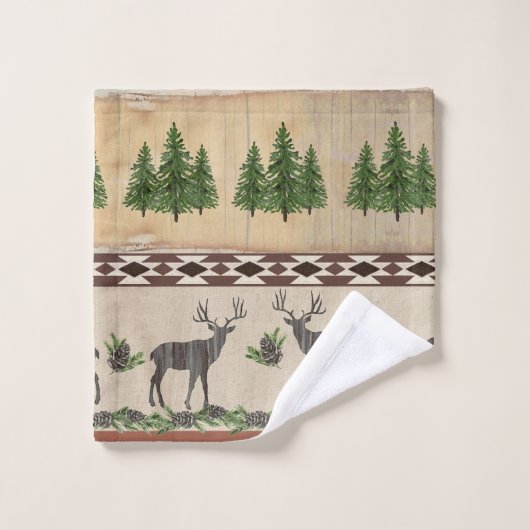 Rustic Wood Tribal Deer Mountain Lake Bath Decor Washandje (Wasdoekje)