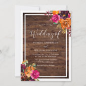 Rustic Wood Tropical Autumn Flowers Wedding Kaart (Voorkant)