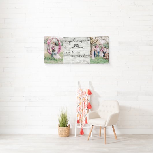 Rustic Wood trouwfoto afbeelding Welkom Spandoek (Insitu)