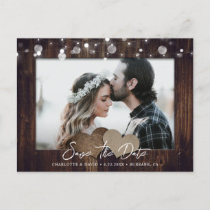 Rustic Wood Trouwfoto Sla de datum Briefkaart