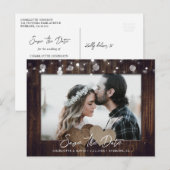 Rustic Wood Trouwfoto Sla de datum Briefkaart (Voorkant / Achterkant)