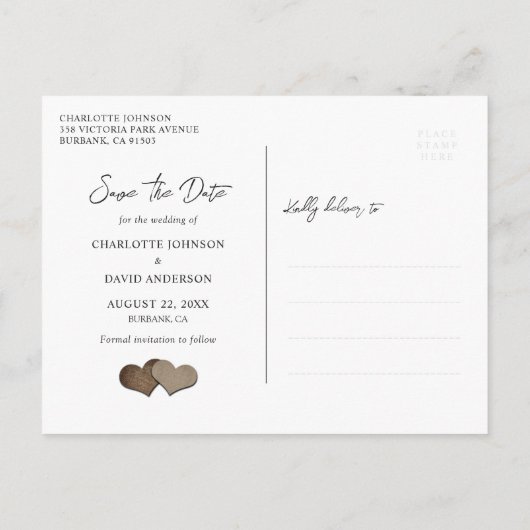 Rustic Wood Trouwfoto Sla de datum Briefkaart (Achterkant)