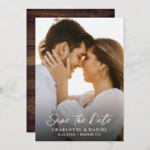 Rustic Wood Trouwfoto Sla de datum Kaart (Voorkant / Achterkant)