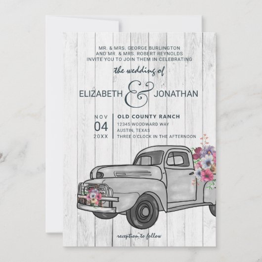 Rustic Wood Truck Boho Wedding Invitation Kaart (Voorkant)