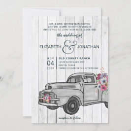 Rustic Wood  Truck Boho Wedding Invitation Kaart
