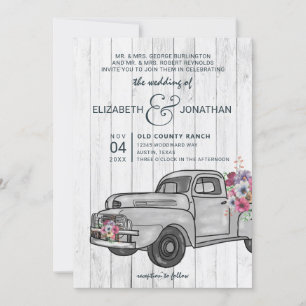 Rustic Wood Truck Boho Wedding Invitation Kaart