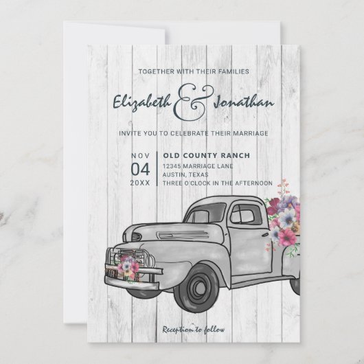 Rustic Wood  Truck Boho Wedding Invitation Kaart (Voorkant)