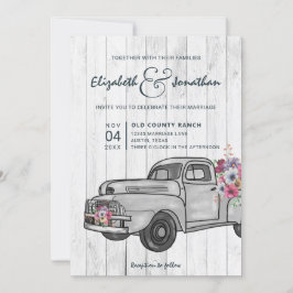 Rustic Wood  Truck Boho Wedding Invitation Kaart