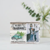 Rustic Wood  Truck Script-kerstfoto Feestdagenkaart (Staand voorkant)