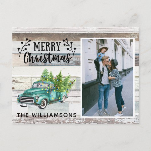 Rustic Wood  Truck Script-kerstfoto Feestdagenkaart (Voorkant)