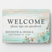 Rustic Wood Turquoise Floral Welcome Wedding Fotoplaat (voorkant)