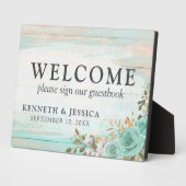 Rustic Wood Turquoise Floral Welcome Wedding Fotoplaat (Zijkant)