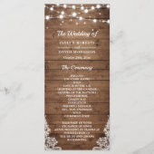 Rustic Wood Twinkle Lights Lace Wedding Programme Programmakaart (Voorkant)