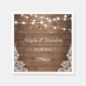Rustic Wood Twinkle Lights Lace Wedding Servet (Voorkant)
