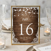 Rustic Wood Twinkle Lights Wedding Table Number RSVP Kaartje