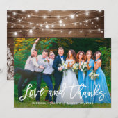 Rustic Wood Twinkles Light Lace Weduwfoto Bedankkaart (Voorkant / Achterkant)