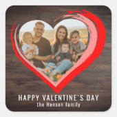 Rustic Wood Two Hearts Photo Happy Valentijn Day Vierkante Sticker (Voorkant)