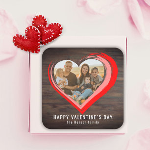 Rustic Wood Two Hearts Photo Happy Valentijn Day Vierkante Sticker