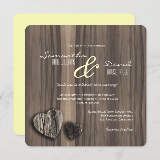 Rustic Wood Two Hearts Wedding Kaart (Voorkant / Achterkant)