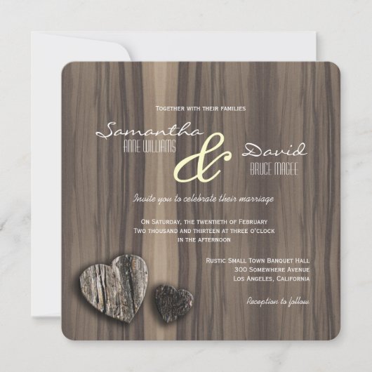 Rustic Wood Two Hearts Wedding Kaart (Voorkant)