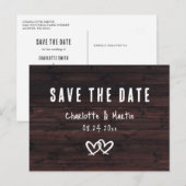 Rustic Wood Two Hearts Wedding Save the Date Briefkaart (Voorkant / Achterkant)