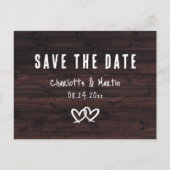 Rustic Wood Two Hearts Wedding Save the Date Briefkaart (Voorkant)