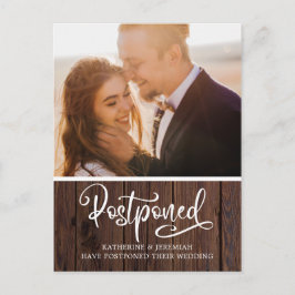 Rustic Wood Typography Huwelijk Uitstel Briefkaart