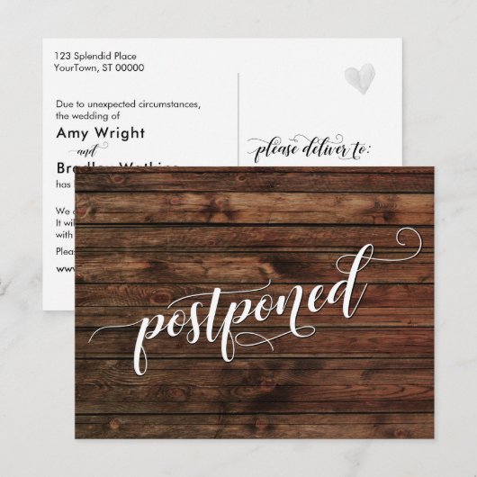 Rustic Wood Uitgestelde aankondiging huwelijk Briefkaart (Voorkant / Achterkant)