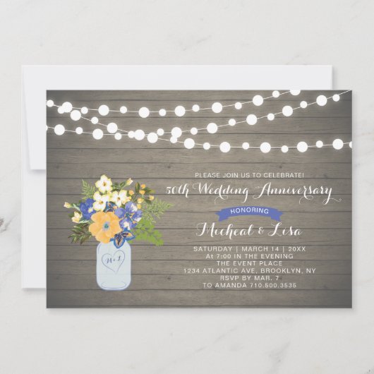 Rustic Wood Uitnodiging voor 50th Wedding Jubileum (Voorkant)