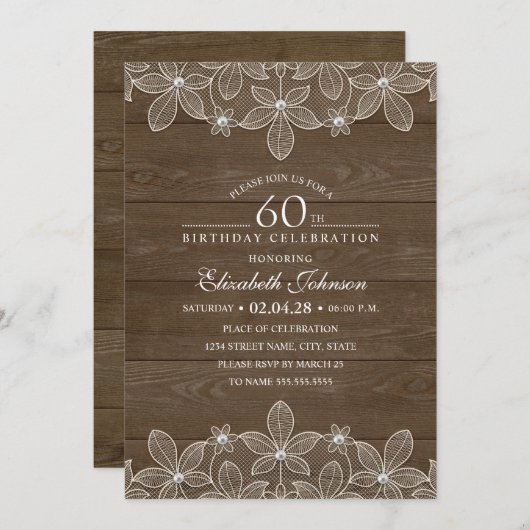 Rustic Wood Unique Lace Kaart (Voorkant / Achterkant)