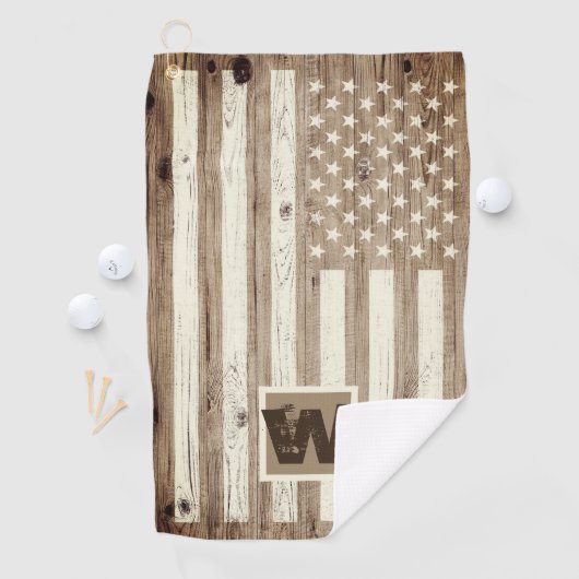 Rustic Wood USA Flag Monogram Golfhanddoek (Insitu)