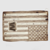 Rustic Wood USA Flag Monogram Golfhanddoek (Horizontaal)