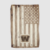 Rustic Wood USA Flag Monogram Golfhanddoek (Voorkant)