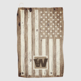 Rustic Wood USA Flag Monogram Golfhanddoek