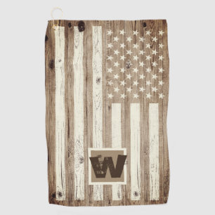 Rustic Wood USA Flag Monogram Golfhanddoek