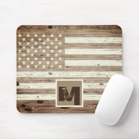 Rustic Wood USA Flag Monogram Muismat (Met muis)