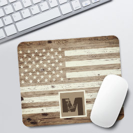 Rustic Wood USA Flag Monogram Muismat
