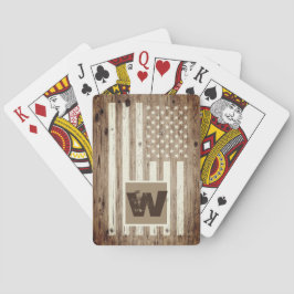Rustic Wood USA Flag Monogram Pokerkaarten