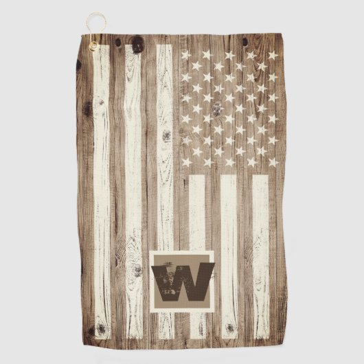 Rustic Wood USA Vlag Monogram Golfhanddoek (Voorkant)