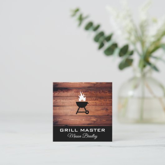 Rustic Wood Utensils bbq grill meester Vierkante Visitekaartje (Staand voorkant)