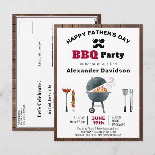 Rustic Wood Vaderdag BBQ Uitnodiging (Voorkant / Achterkant)