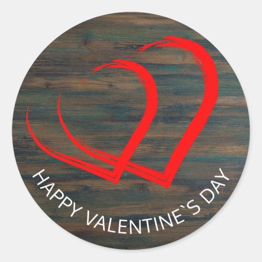 Rustic Wood Valentijn Dag Twee Rood Heart Ronde Sticker (Voorkant)