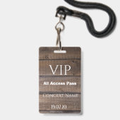 Rustic Wood VIP All Access Pass Concert Badge (Voorzijde met lanyard)