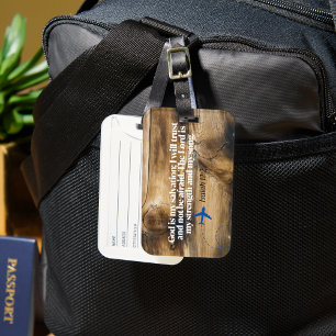 Rustic Wood - Vliegtuig met Bijbelvers Bagagelabel
