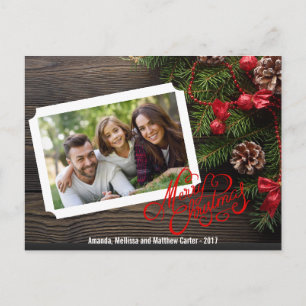 Rustic Wood Vrolijk Kerstfeest Typografie Fotokaar Feestdagenkaart