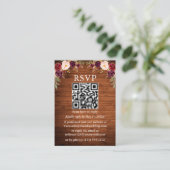 Rustic Wood Waterverf Burgundy Floral QR RSVP Informatiekaartje (Staand voorkant)
