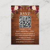 Rustic Wood Waterverf Burgundy Floral QR RSVP Informatiekaartje (Voorkant)