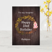 Rustic Wood Waterverf Floral 23rd Birthday Kaart (Gele Bloem)