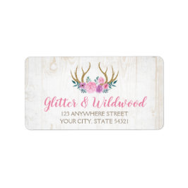 Rustic Wood & Waterverf Floral Antlers Boutique Etiket